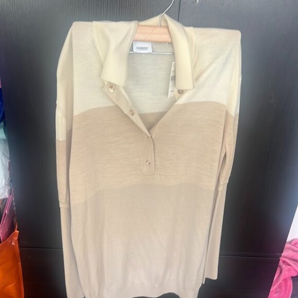 BURBERRY Cream Boxy Button Down Polo Blouse - Picture 6 of 9